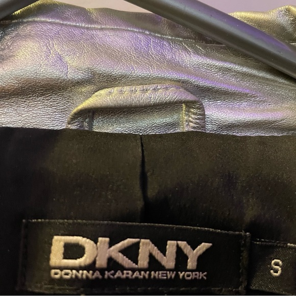 Silver lamb skin leather DKNY Jacket in small black zippers motorcycle designer - Picture 3 of 11
